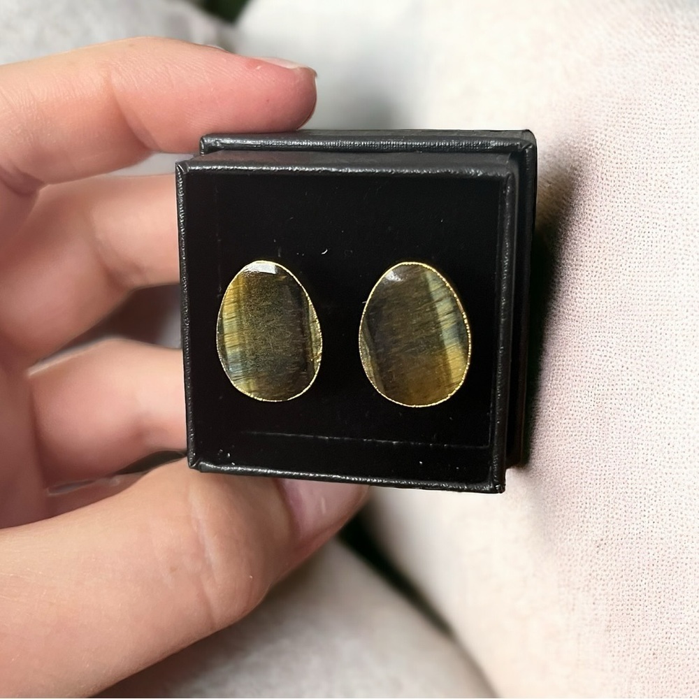Tigers Eye Gemstone Gold Cufflinks